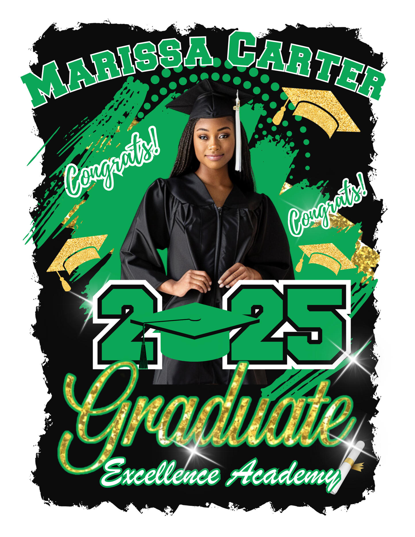 GREEN & GOLD GRADUATION CANVA EDITABLE TEMPLATE